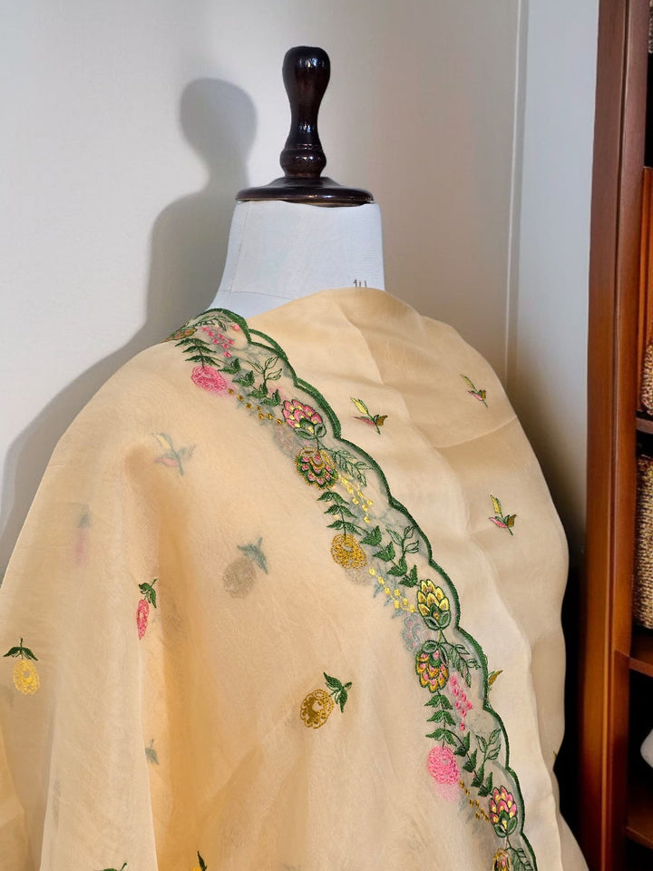 Pure Organza Silk Chikankari Work Unstitched Suit