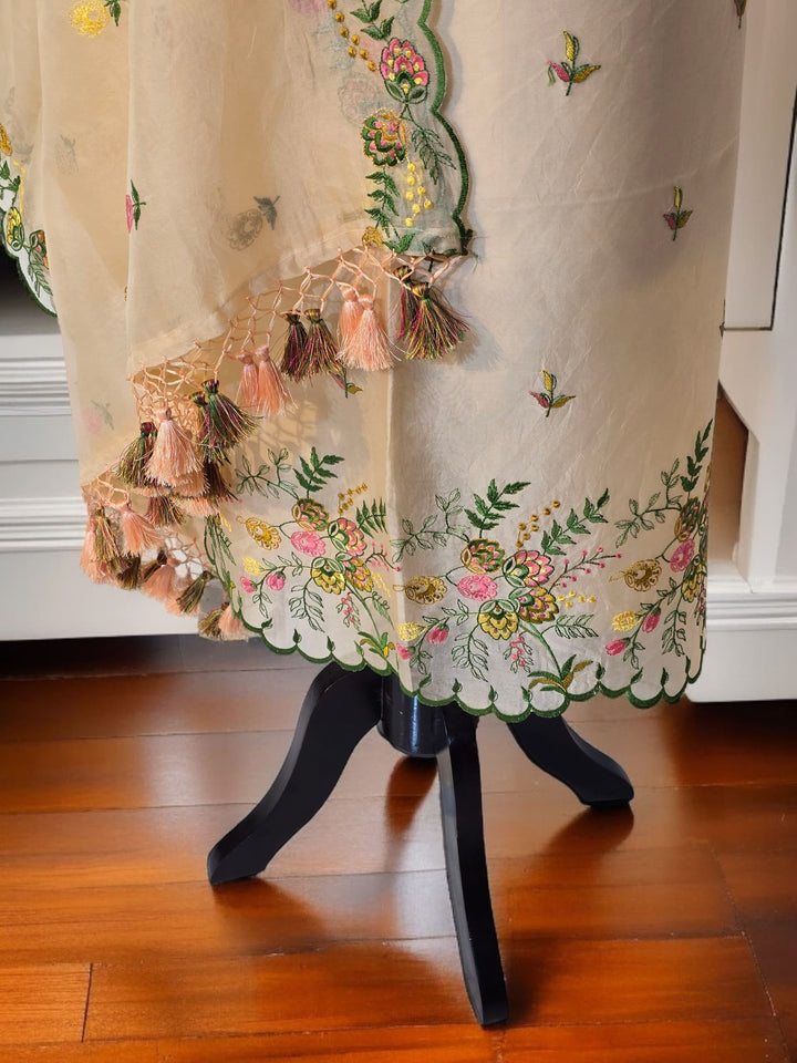 Pure Organza Silk Chikankari Work Unstitched Suit