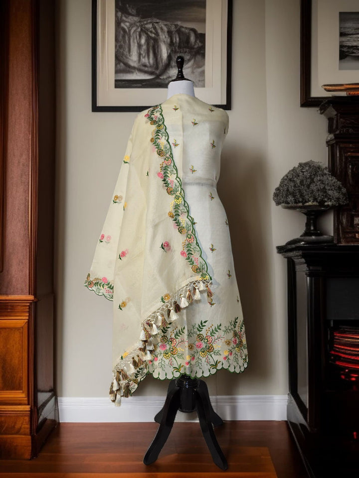 Pure Organza Silk Chikankari Work Unstitched Suit