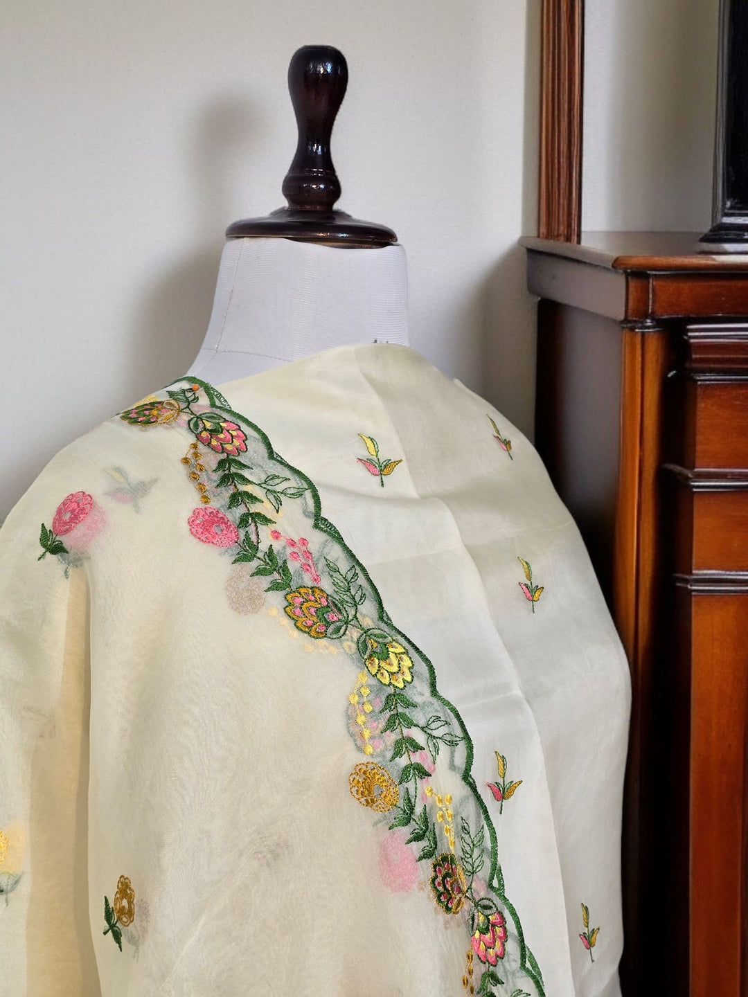 Pure Organza Silk Chikankari Work Unstitched Suit