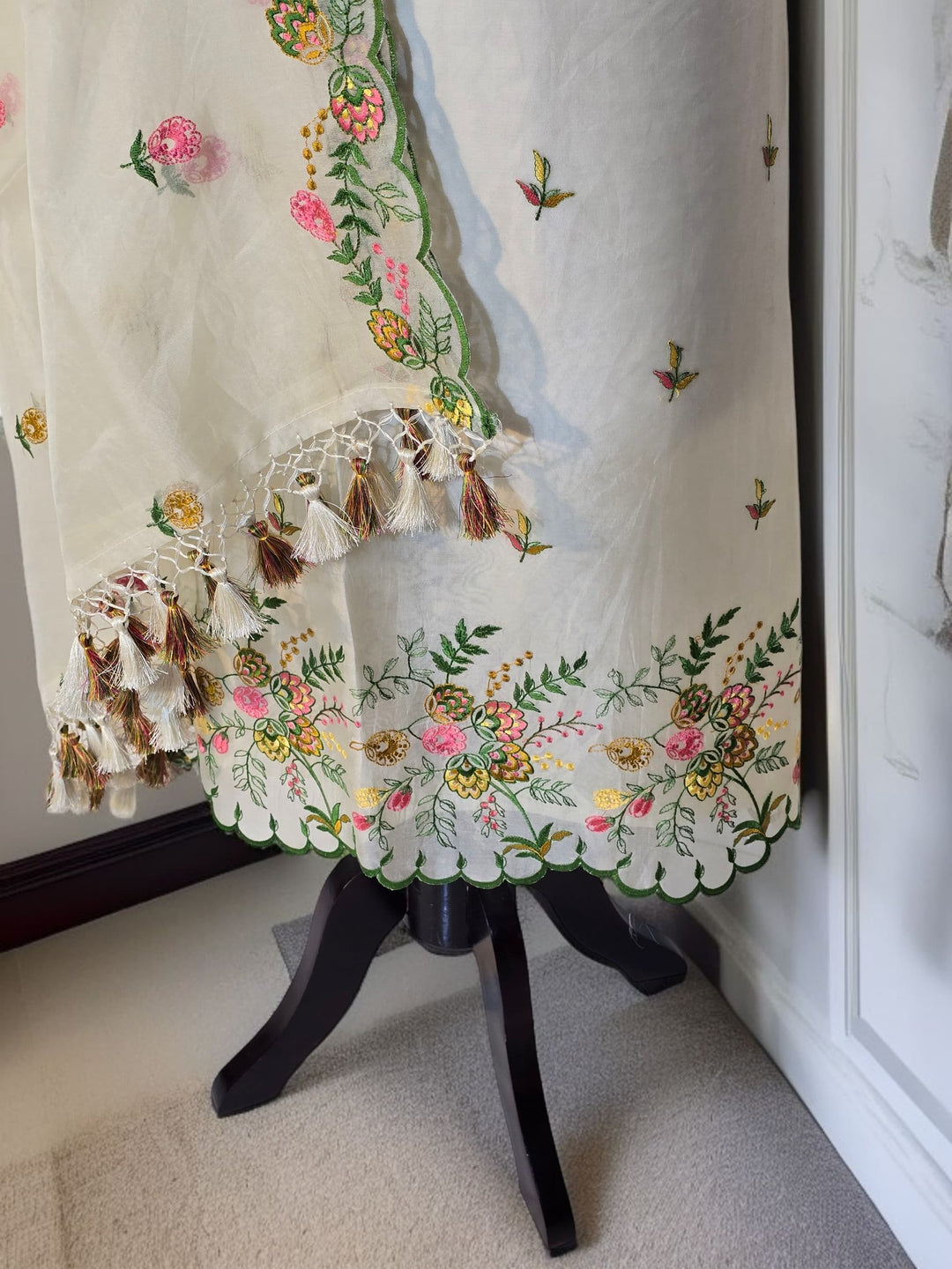 Pure Organza Silk Chikankari Work Unstitched Suit