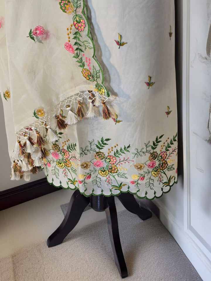 Pure Organza Silk Chikankari Work Unstitched Suit