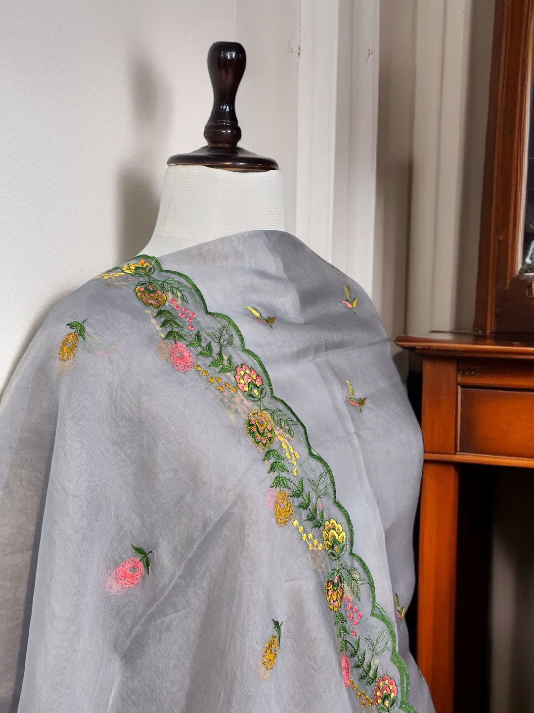 Pure Organza Silk Chikankari Work Unstitched Suit