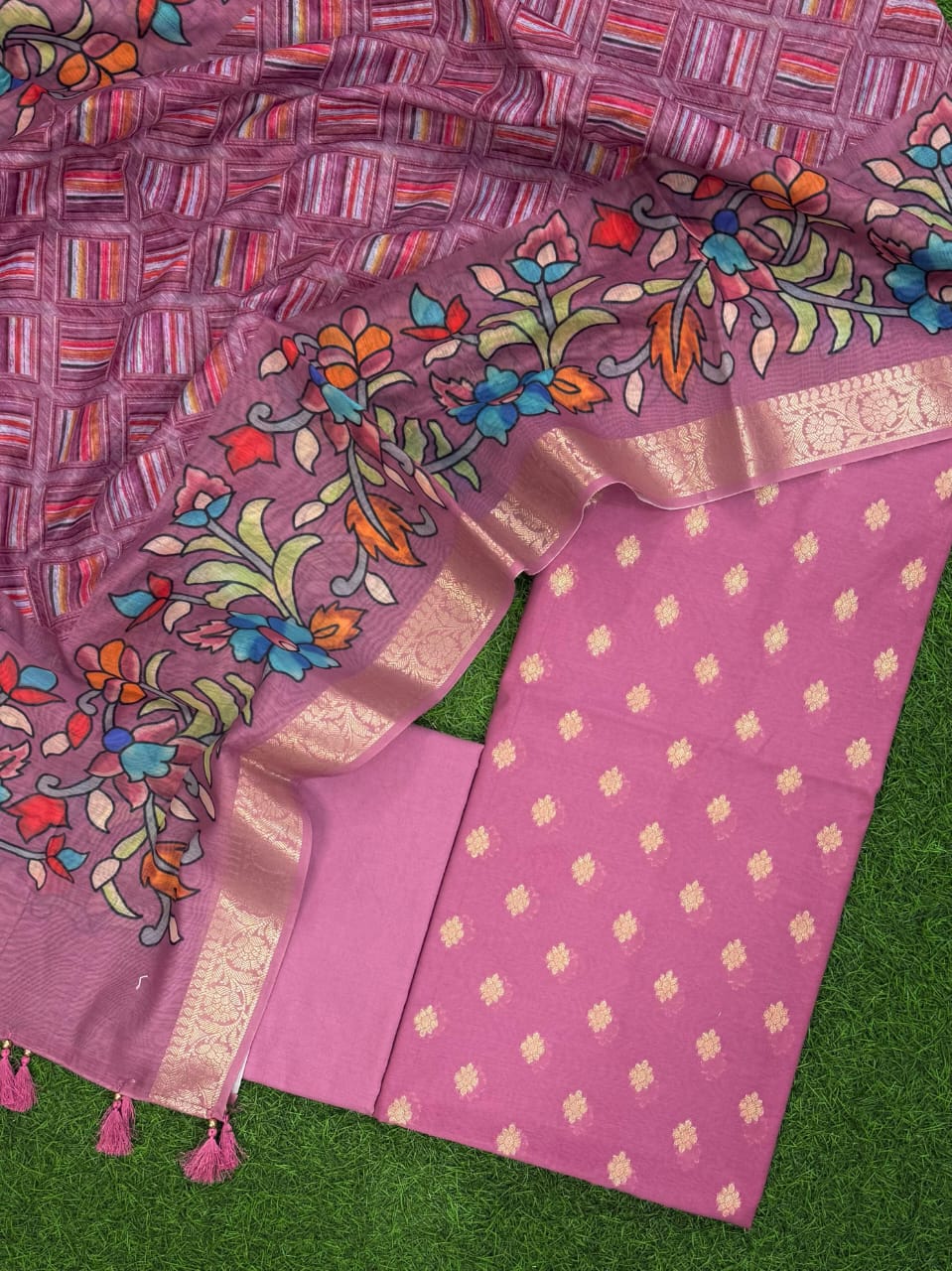 Banarasi Chanderi Silk 3 Pc Unstitched Suit With Digital Print Dupatta