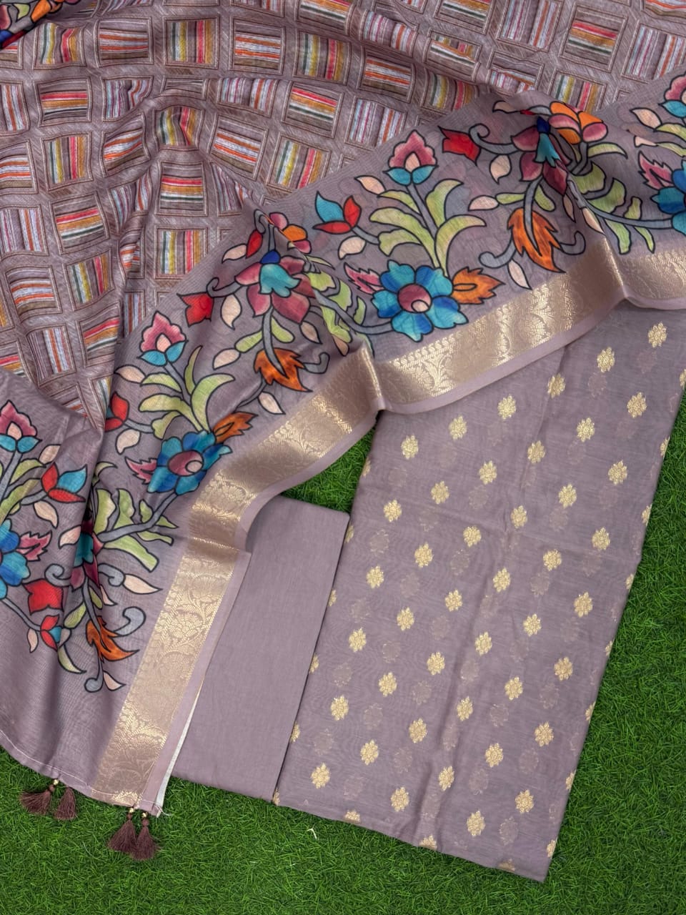 Banarasi Chanderi Silk 3 Pc Unstitched Suit With Digital Print Dupatta