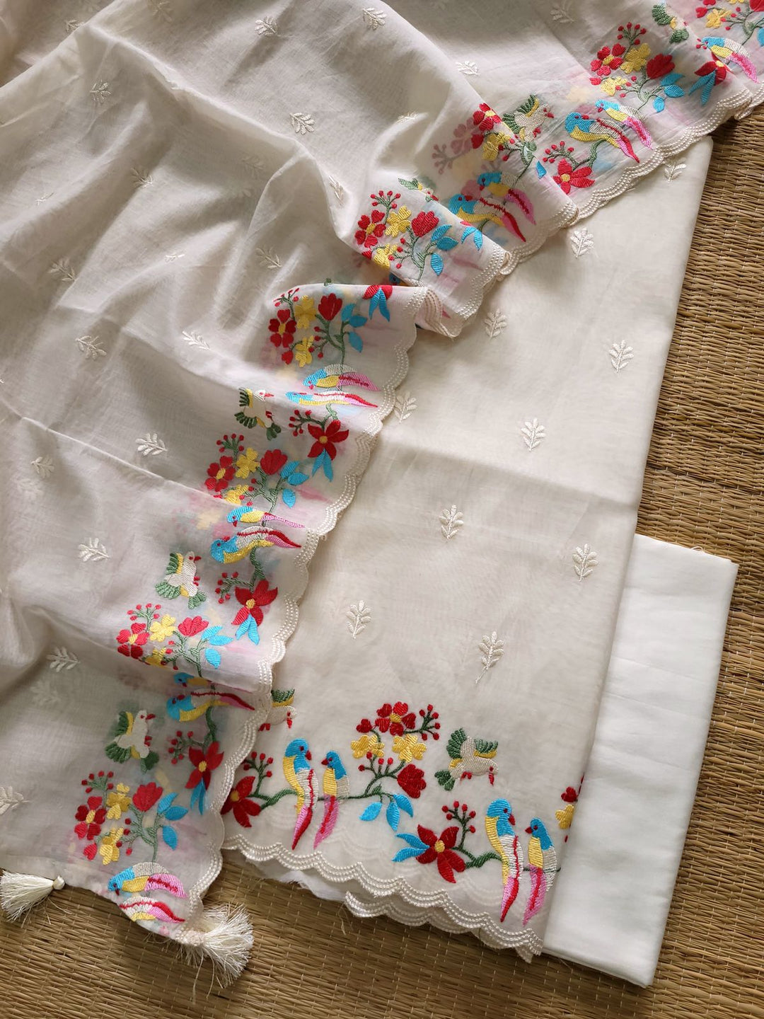 Pure Banarasi Mul Cotton Unstitched Suit With Embroidery Work