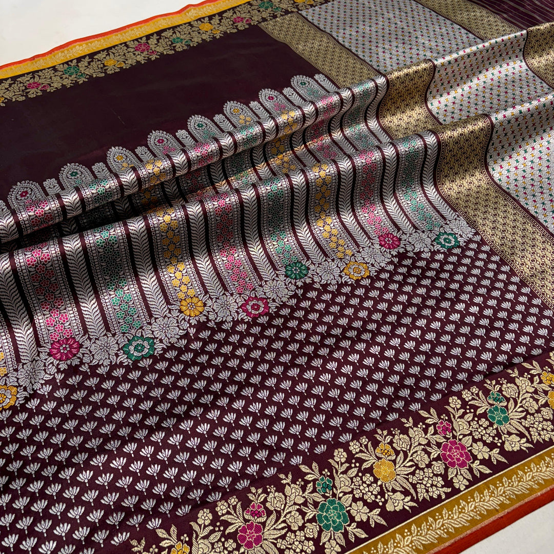 Handcrafted Handloom Weaved Pure Katan Silk Saree With Meenakari Brocade Work LIMITED EDITION