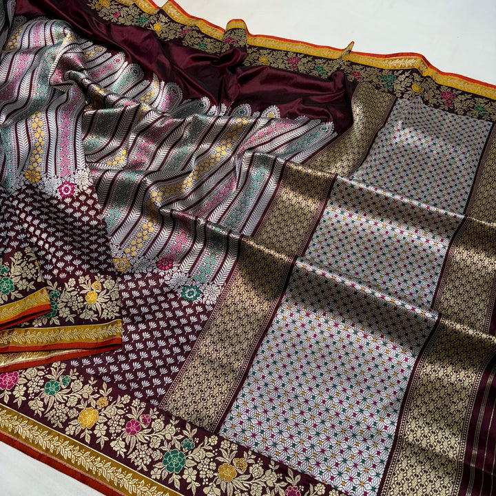 Handcrafted Handloom Weaved Pure Katan Silk Saree With Meenakari Brocade Work LIMITED EDITION