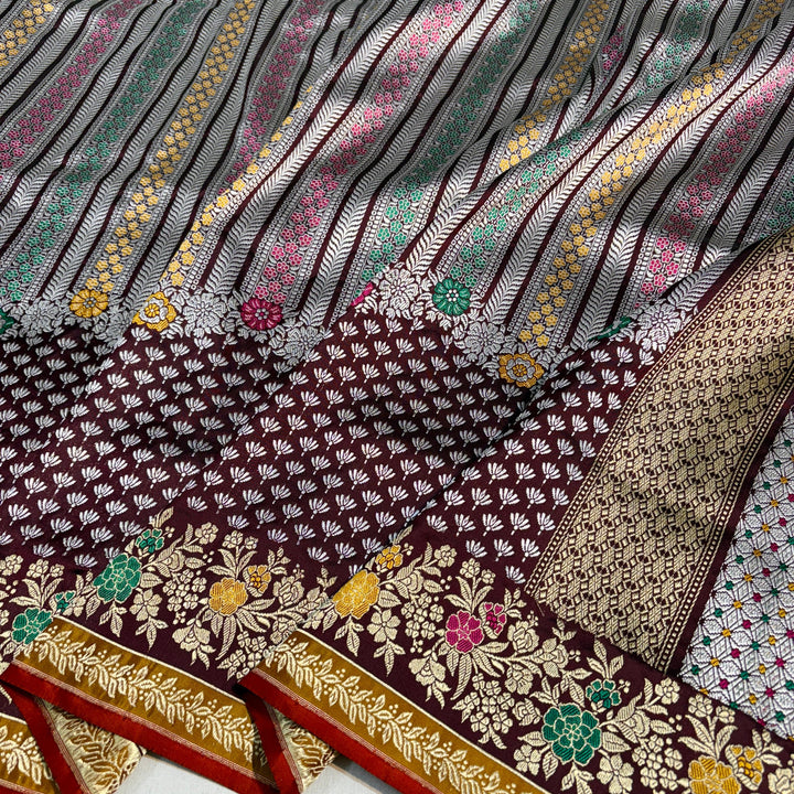 Handcrafted Handloom Weaved Pure Katan Silk Saree With Meenakari Brocade Work LIMITED EDITION