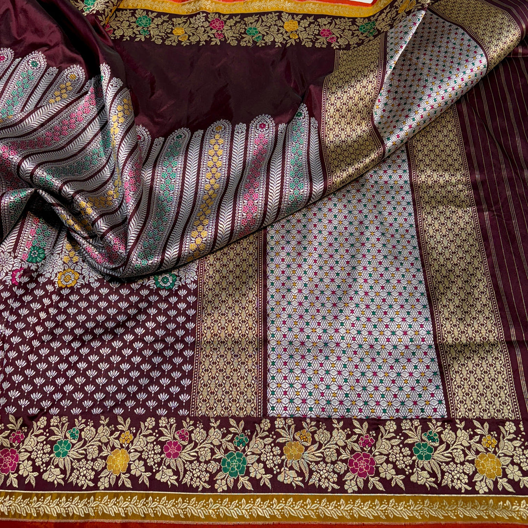 Handcrafted Handloom Weaved Pure Katan Silk Saree With Meenakari Brocade Work LIMITED EDITION