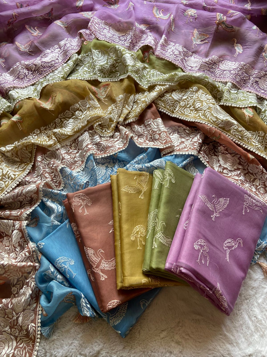 Pure Banarasi Organza Silk Unstitched Suit with Parsi Work