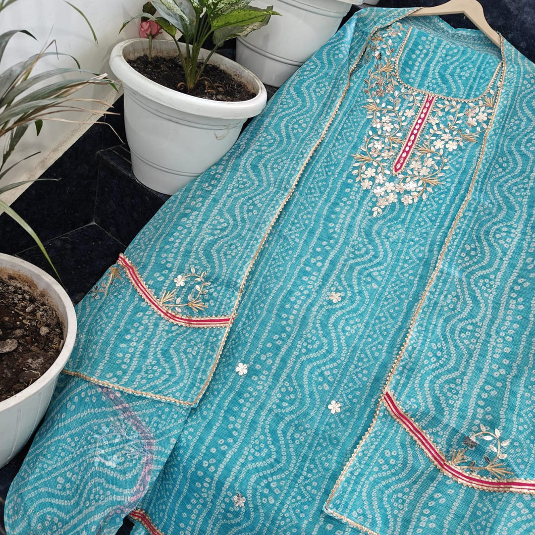 Kota Doriya Hand Gotta Patti Work Unstitched Suit