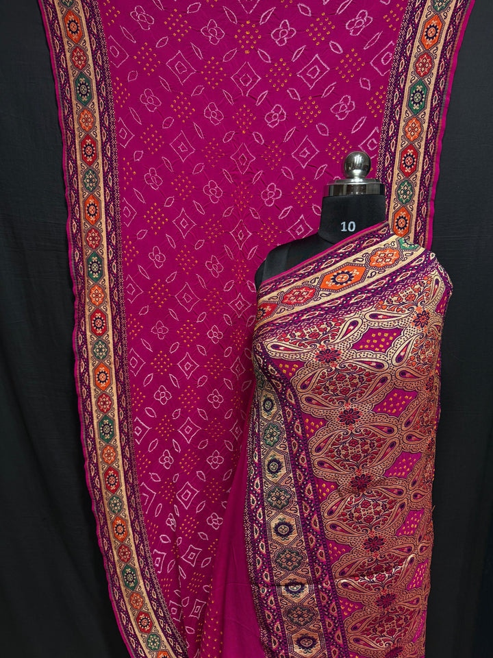 Pure Khaddi Georgette Pashmina Shikargah weaving exclusive Rayi Bandhej Sarees