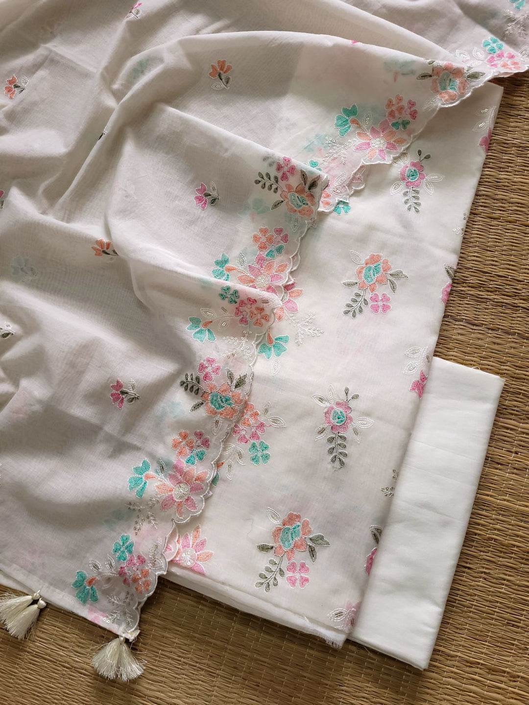 Pure Banarasi Mul Cotton Unstitched Suit With Embroidery Work