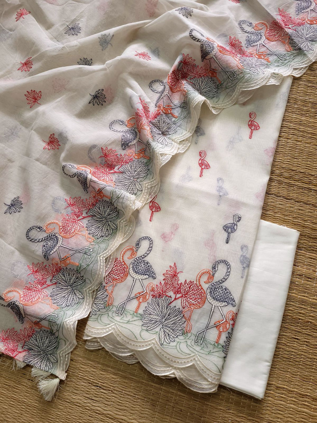 Pure Banarasi Mul Cotton Unstitched Suit With Embroidery Work