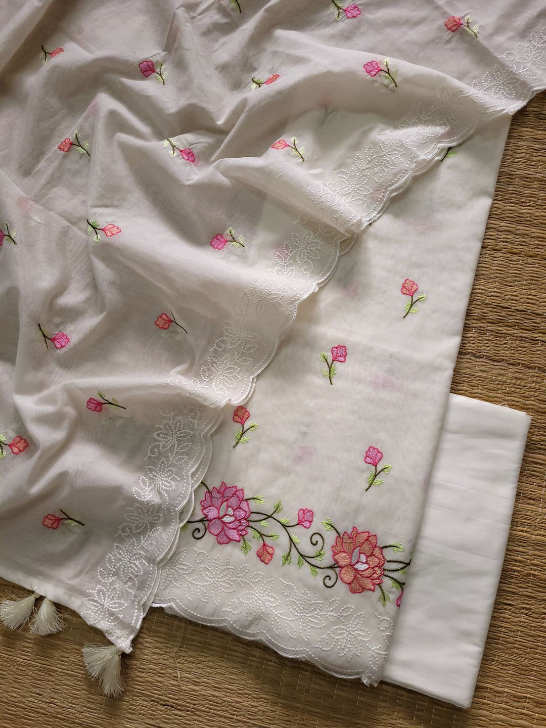 Pure Banarasi Mul Cotton Unstitched Suit With Embroidery Work