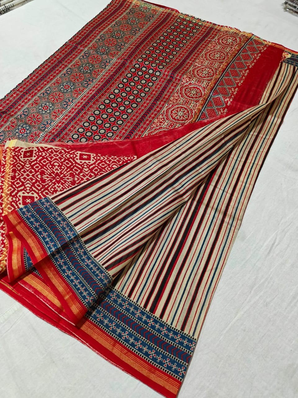 Pure Chanderi Silk Saree With Azrak Print With Blouse