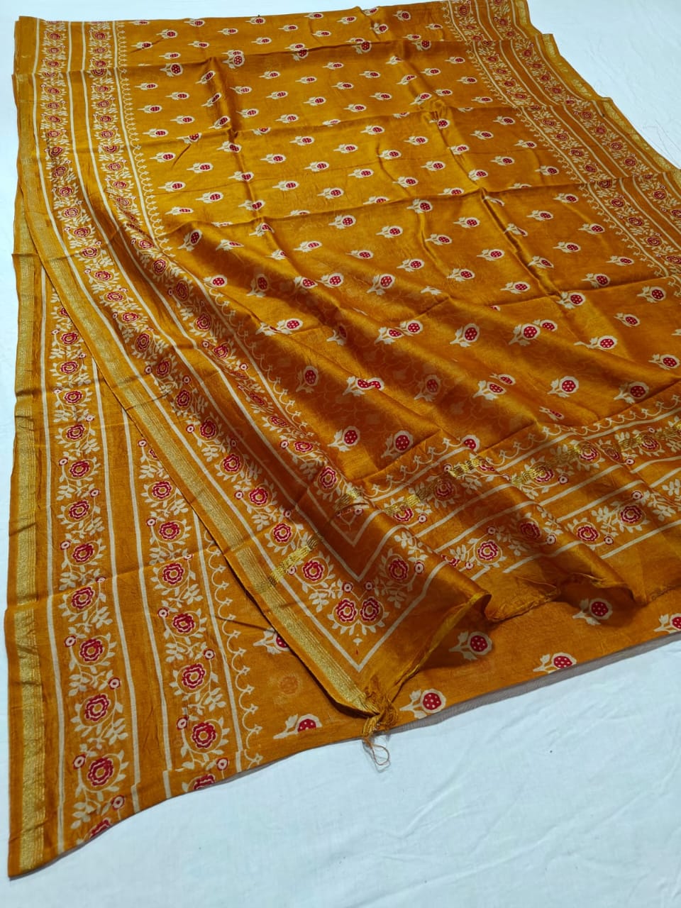 Pure Chanderi Silk Saree With Azrak Print With Blouse
