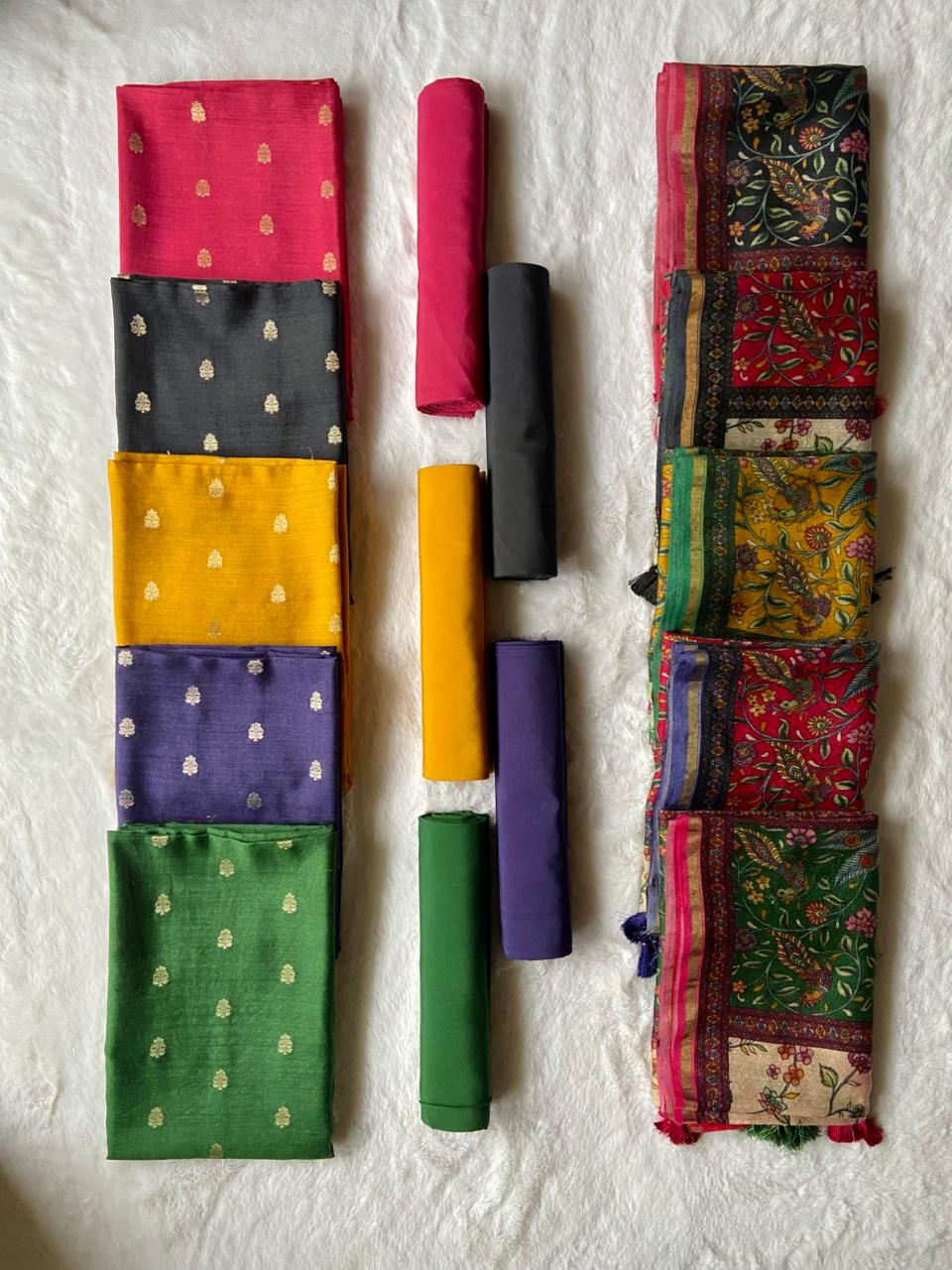 Pure Munga Silk Unstitched Suit With Kalamkari Work Munga silk Dupatta