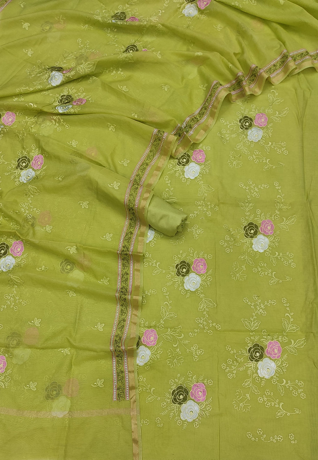 Banarasi Chanderi Silk Unstitched Suit with Embroidery work