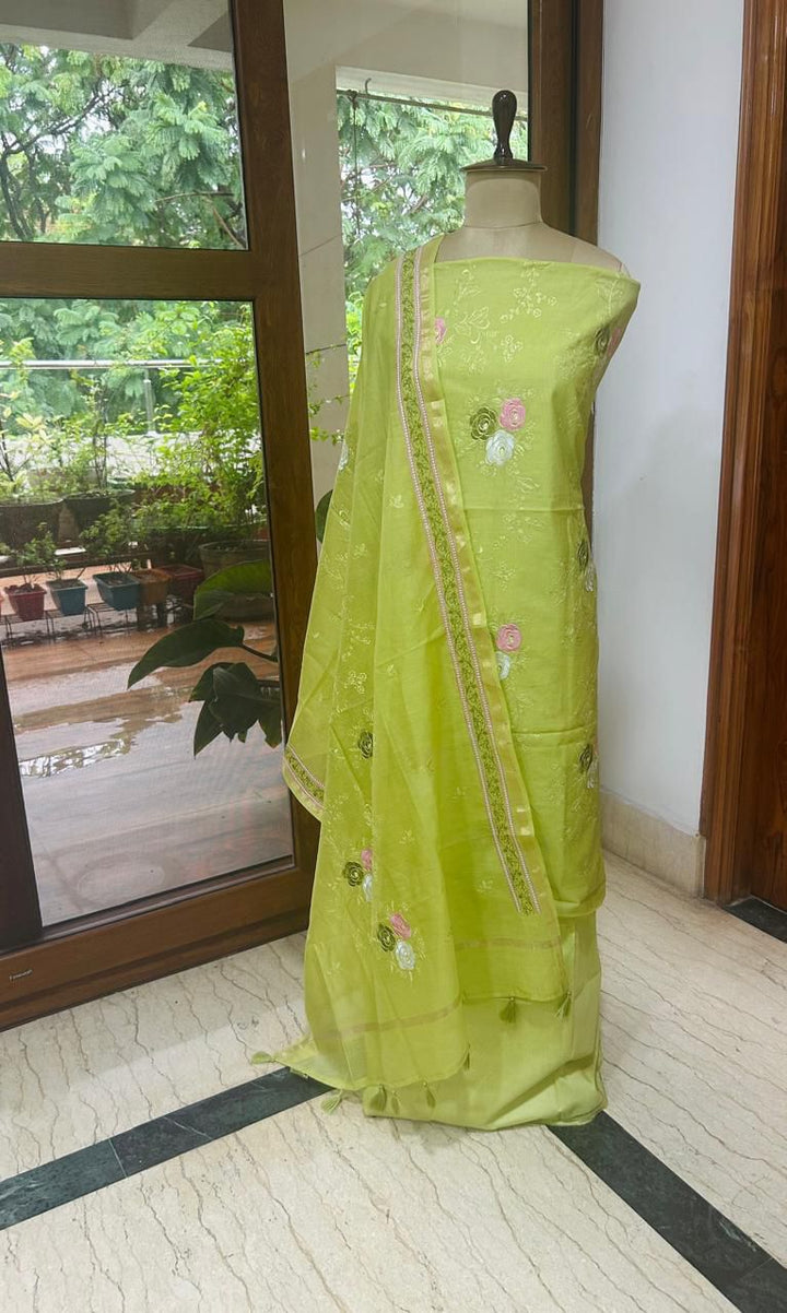 Banarasi Chanderi Silk Unstitched Suit with Embroidery work