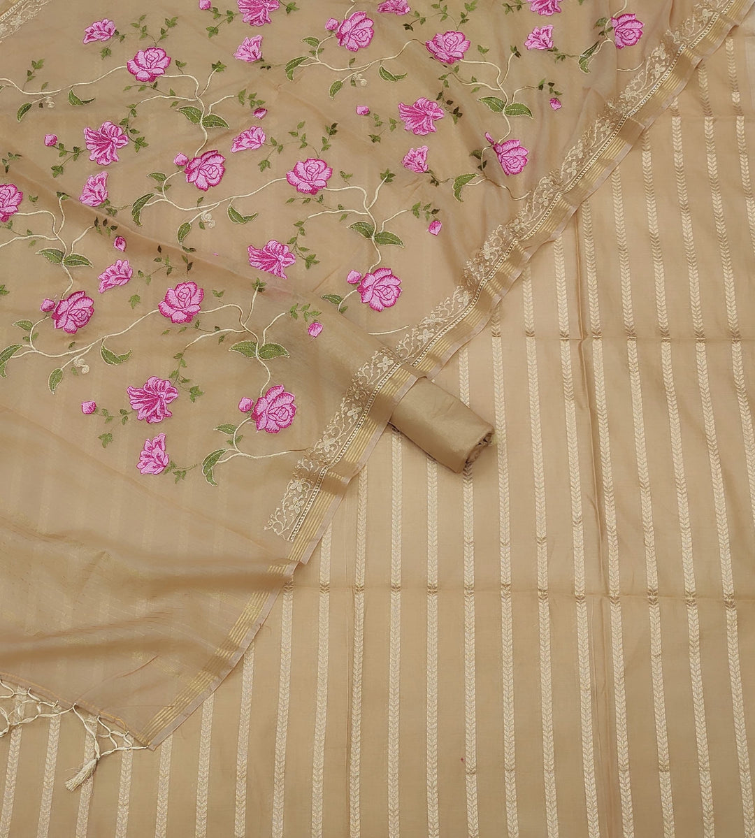 Banarasi Chanderi Silk Unstitched Suit with Embroidery work