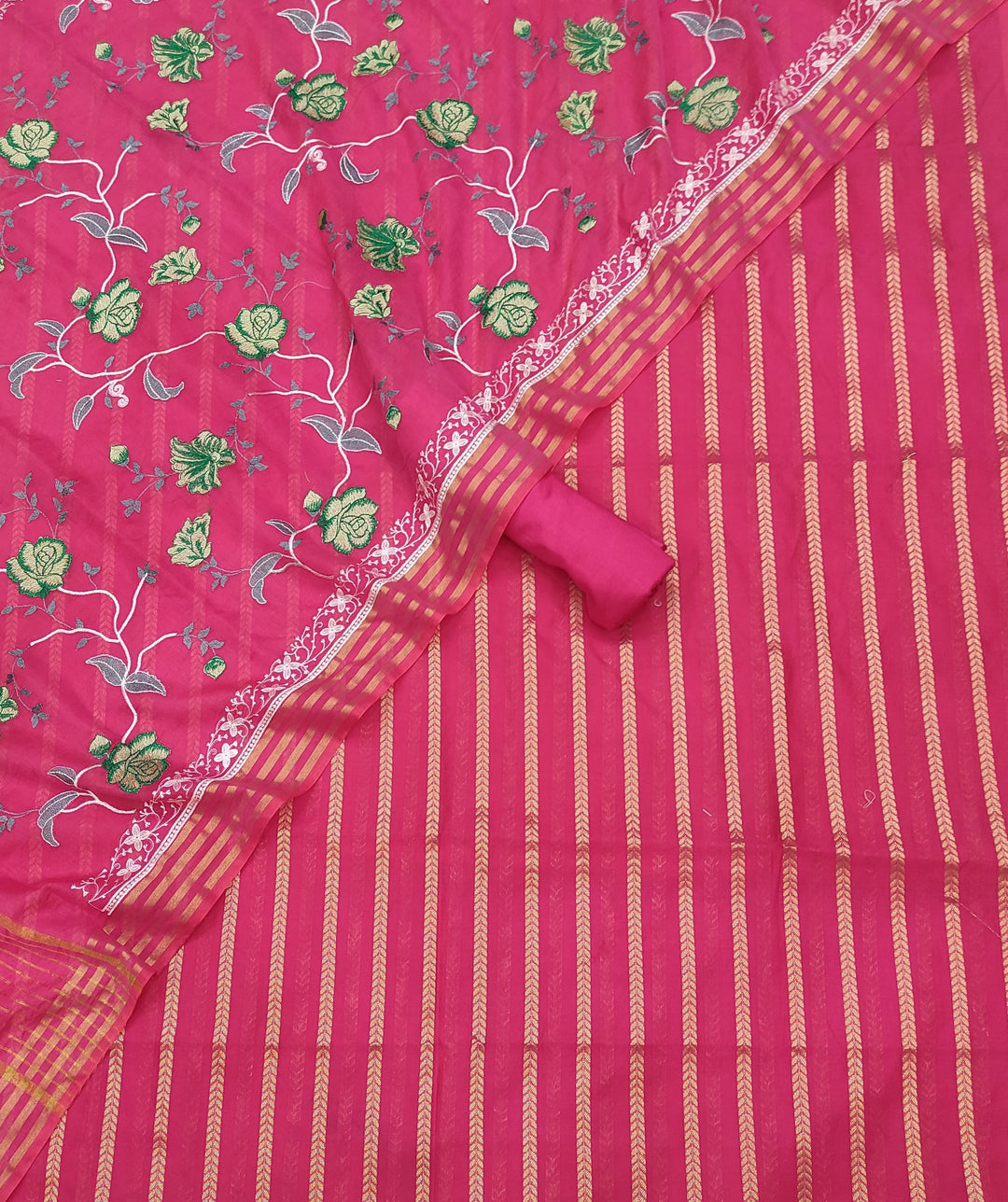Banarasi Chanderi Silk Unstitched Suit with Embroidery work