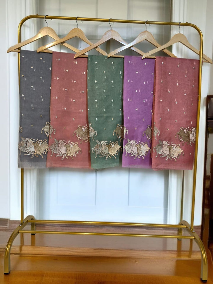 Pure Organza Silk Unstitched Suit With Embroidered Daman