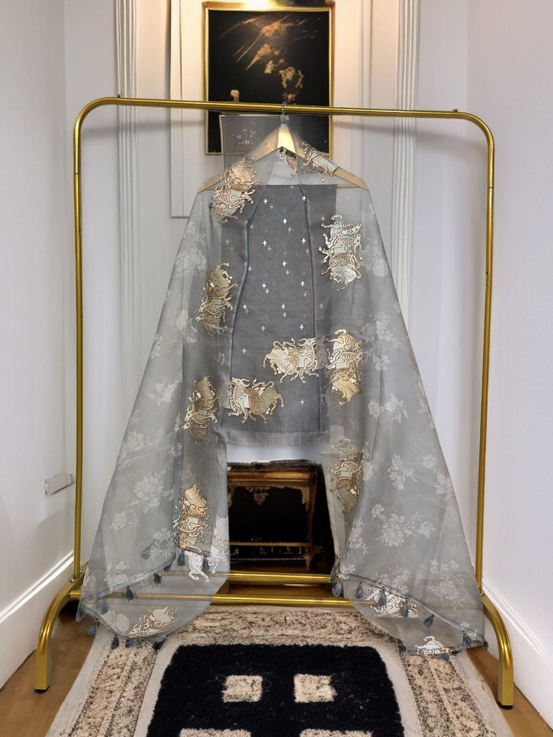 Pure Organza Silk Unstitched Suit With Embroidered Daman