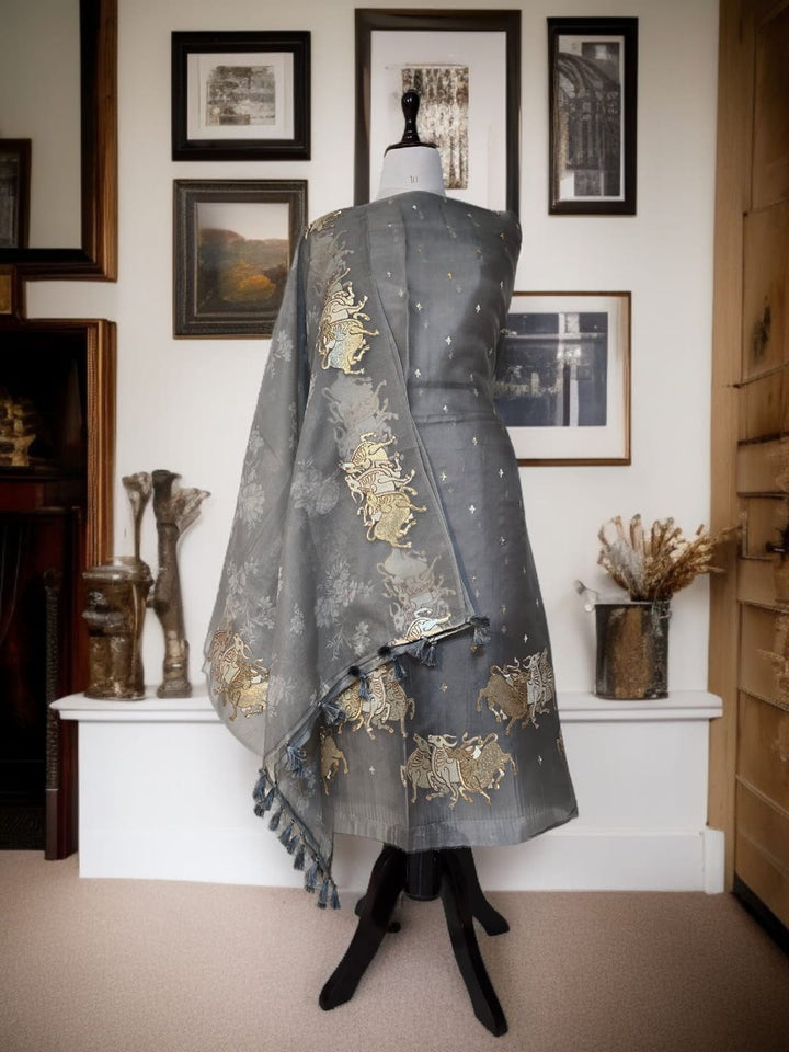 Pure Organza Silk Unstitched Suit With Embroidered Daman