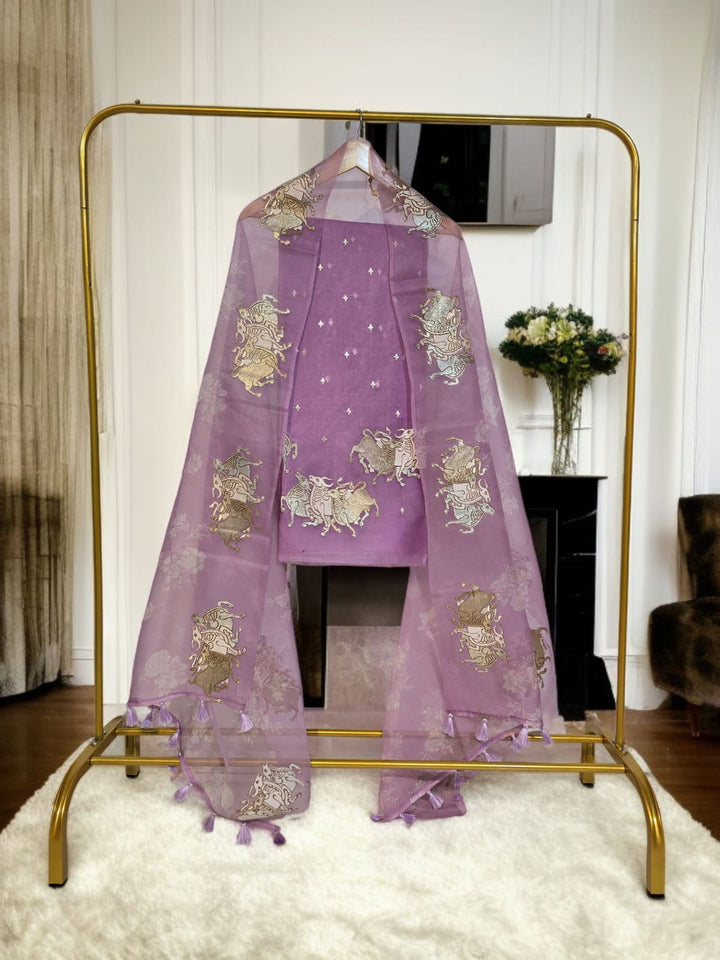 Pure Organza Silk Unstitched Suit With Embroidered Daman