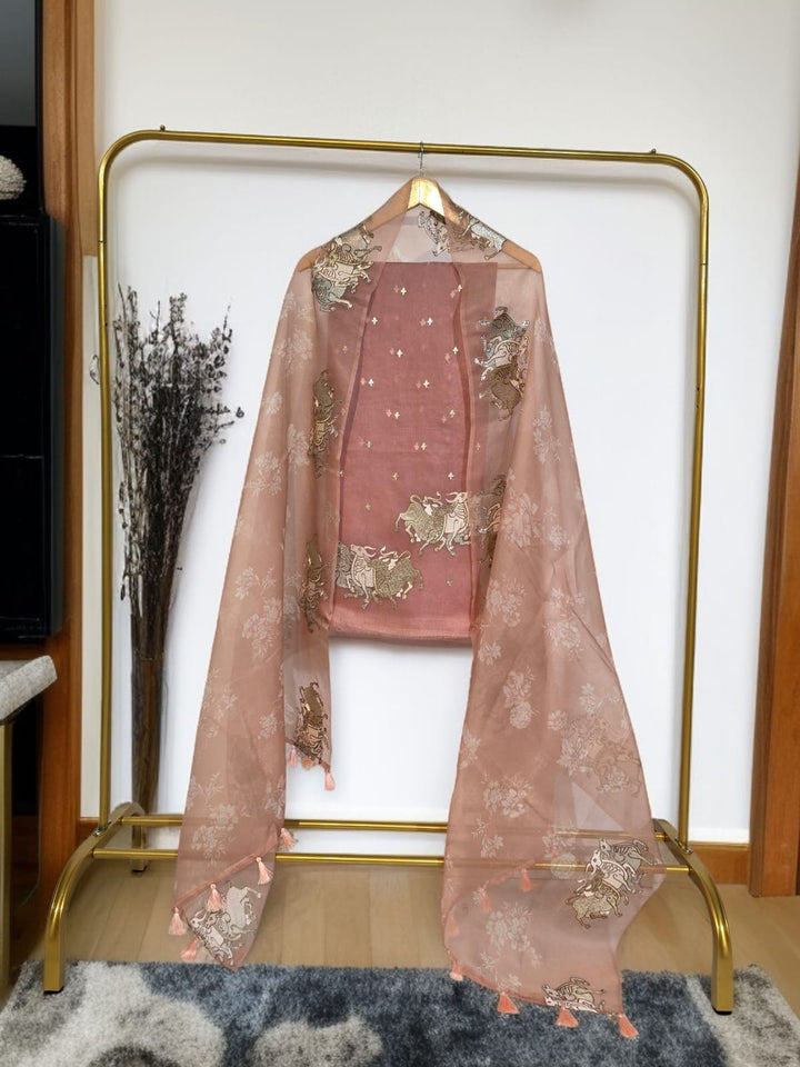 Pure Organza Silk Unstitched Suit With Embroidered Daman