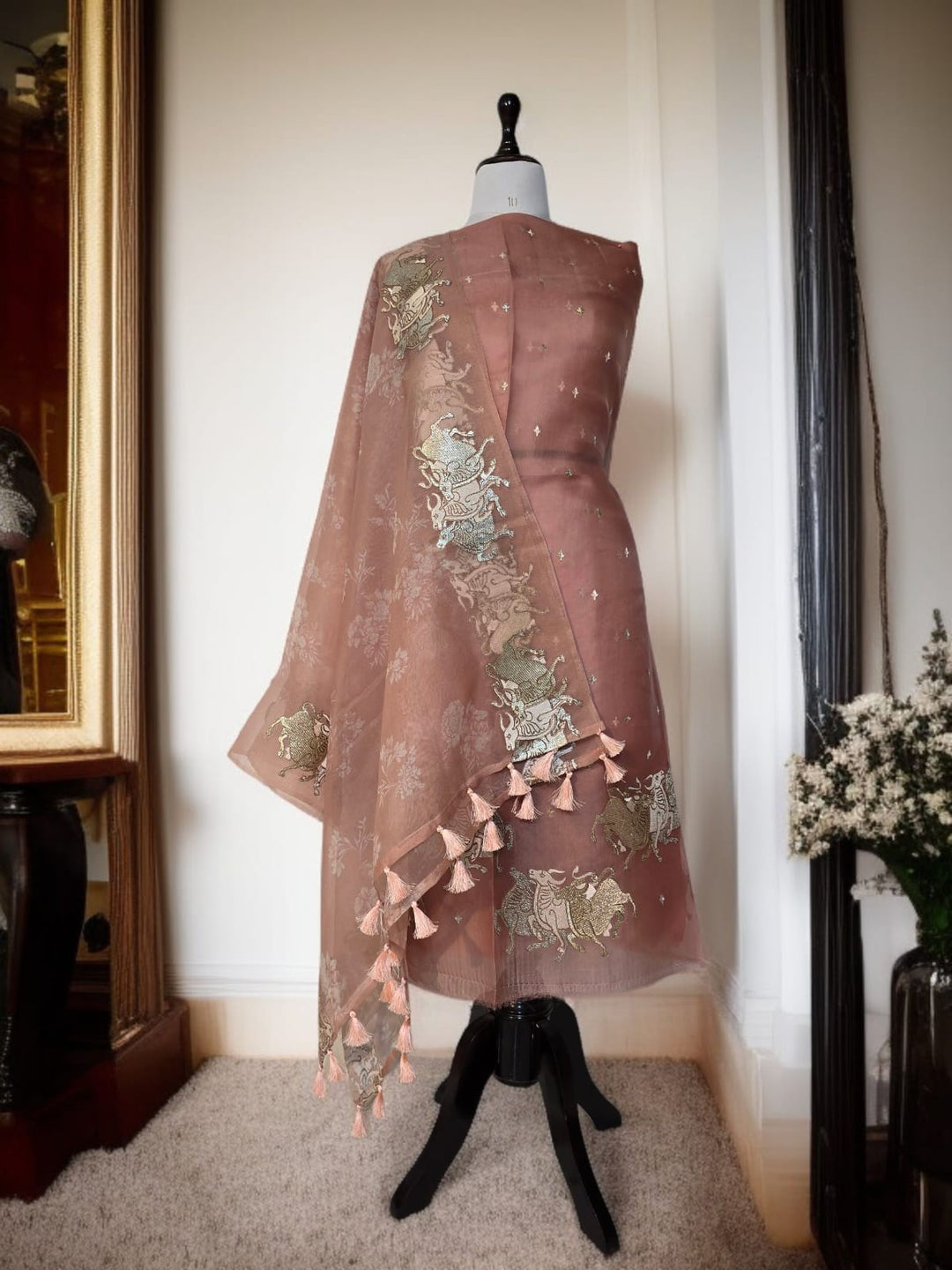 Pure Organza Silk Unstitched Suit With Embroidered Daman