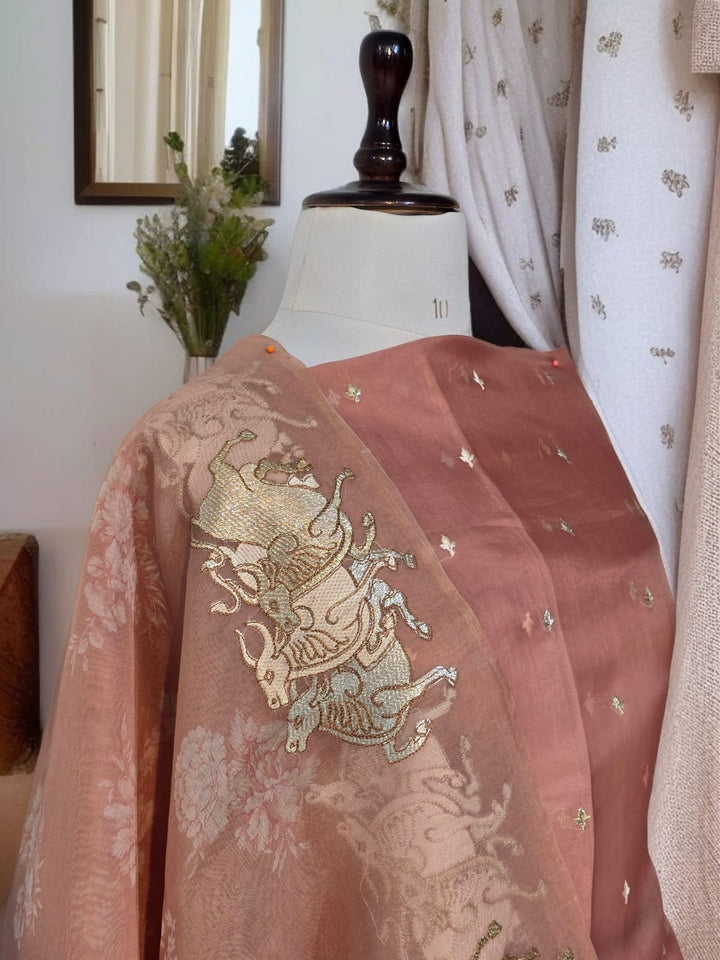 Pure Organza Silk Unstitched Suit With Embroidered Daman