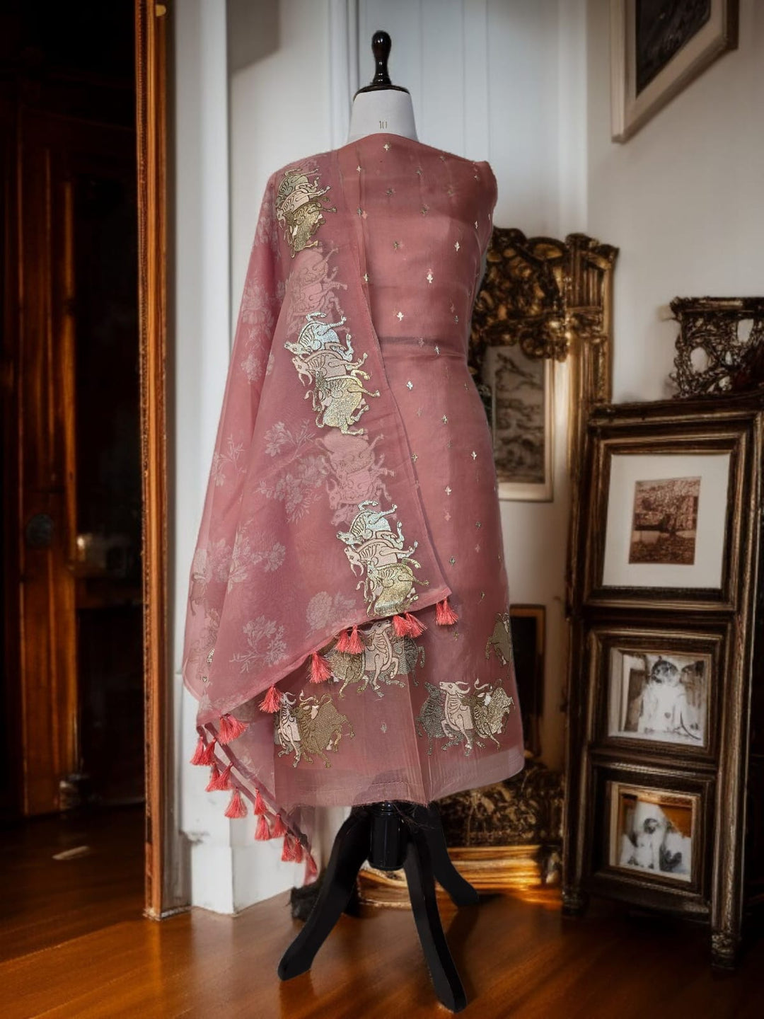 Pure Organza Silk Unstitched Suit With Embroidered Daman