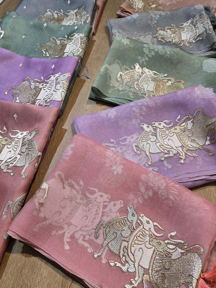 Pure Organza Silk Unstitched Suit With Embroidered Daman