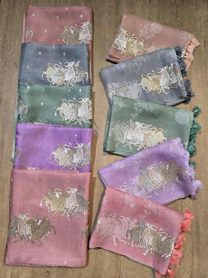 Pure Organza Silk Unstitched Suit With Embroidered Daman