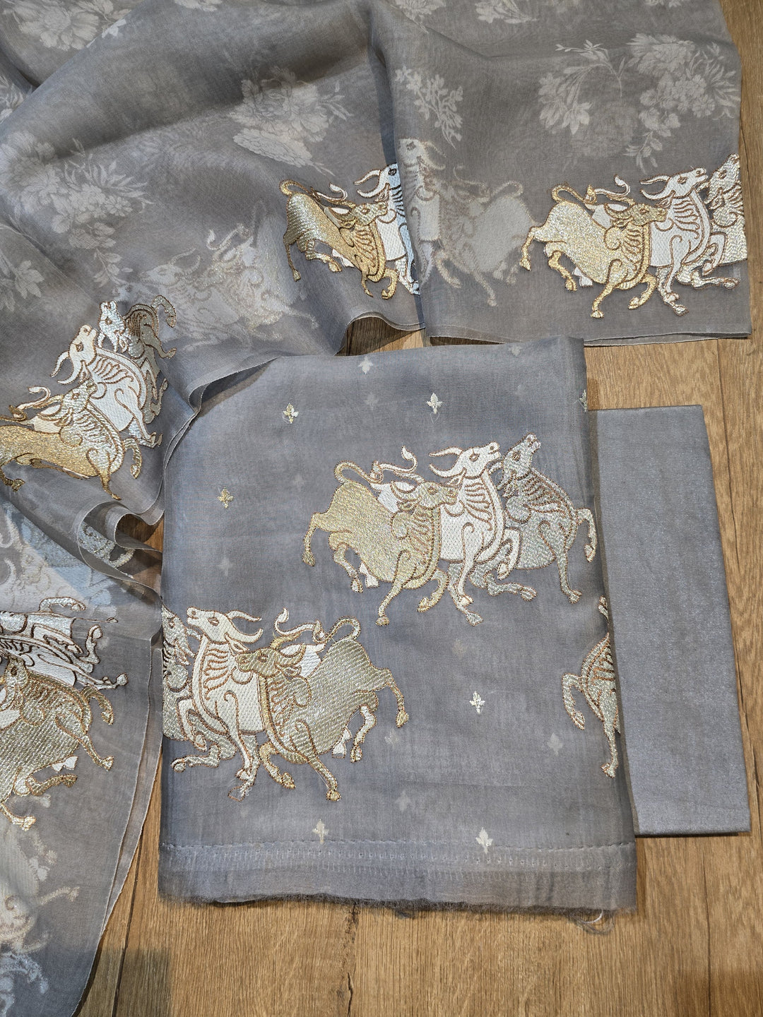 Pure Organza Silk Unstitched Suit With Embroidered Daman