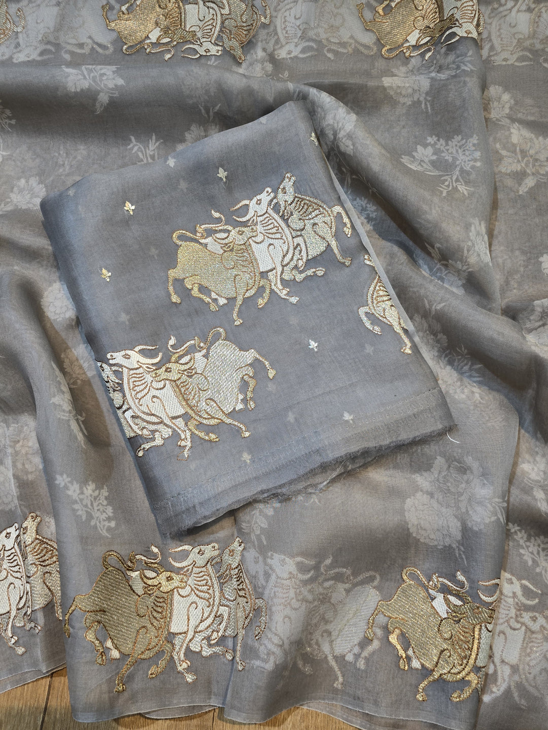 Pure Organza Silk Unstitched Suit With Embroidered Daman