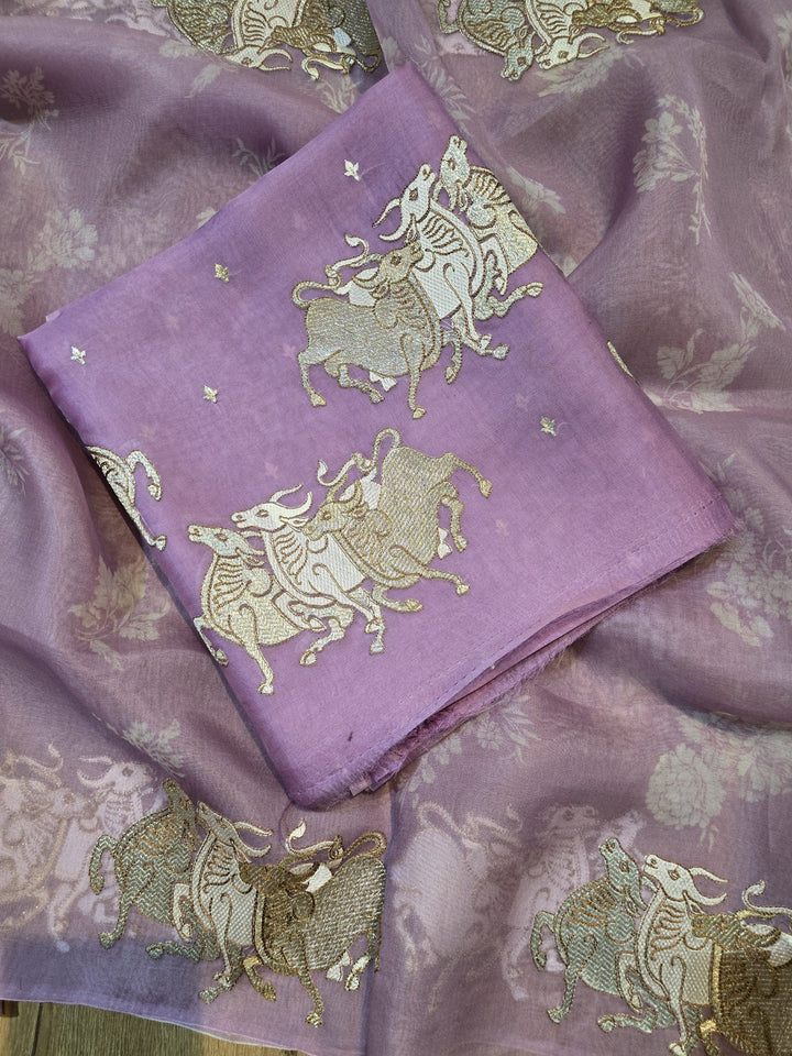 Pure Organza Silk Unstitched Suit With Embroidered Daman