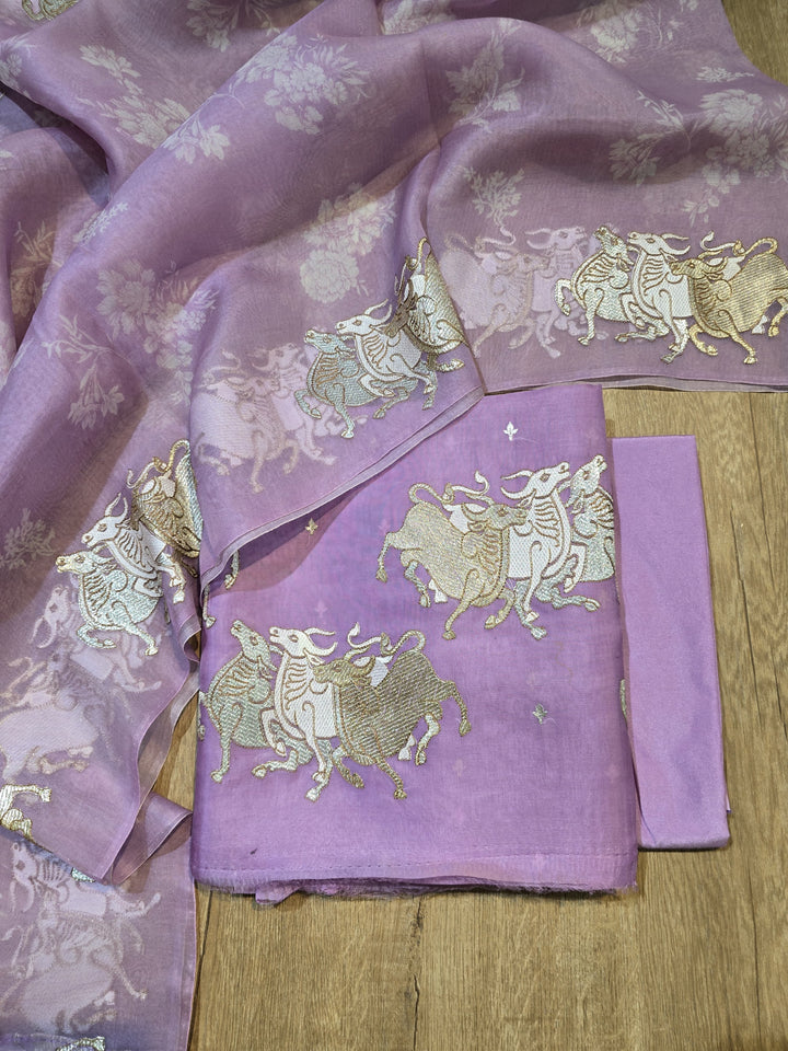 Pure Organza Silk Unstitched Suit With Embroidered Daman