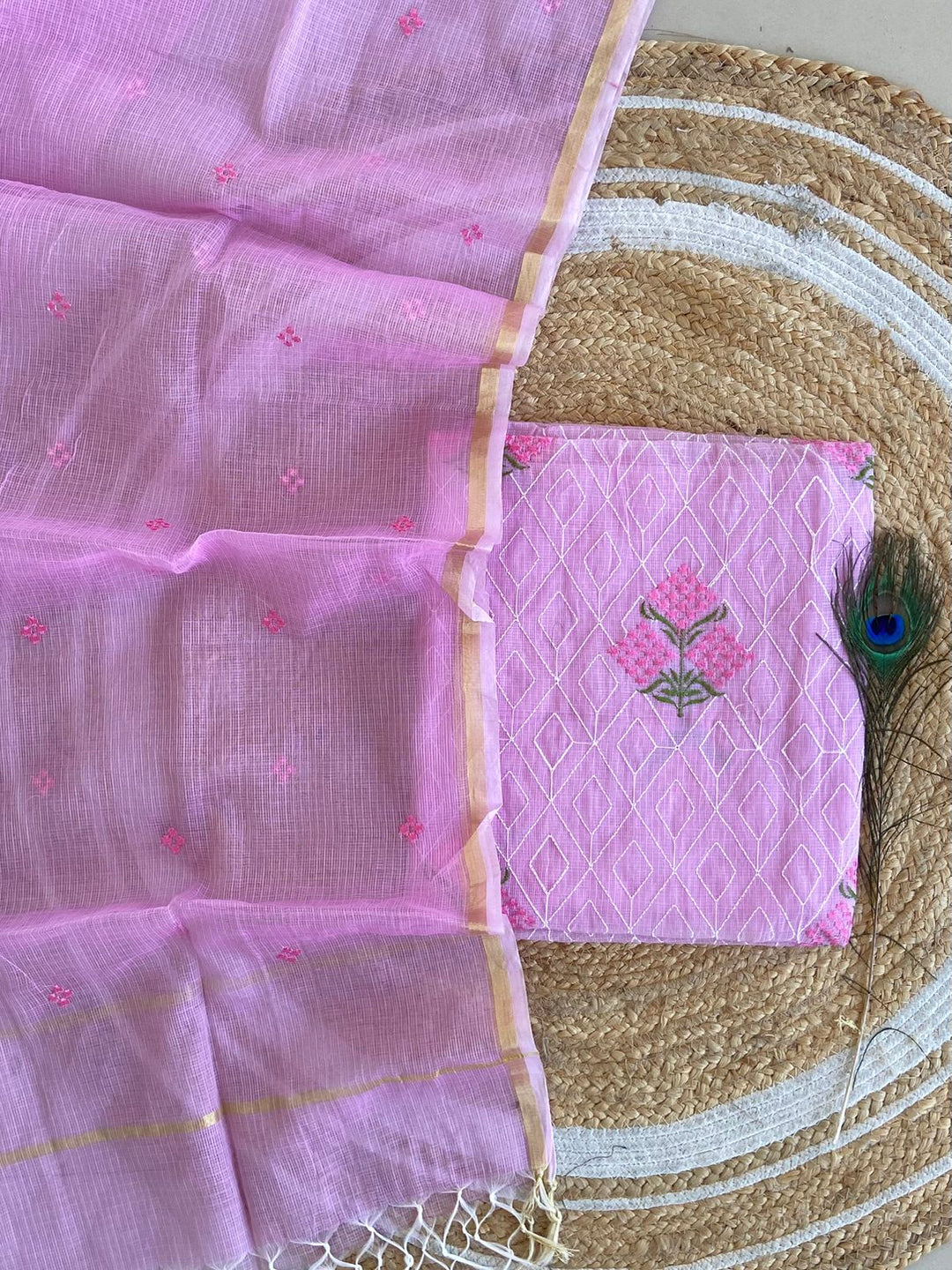 Pure Kota Doriya Embroidered Unstitched Suit With Dupatta