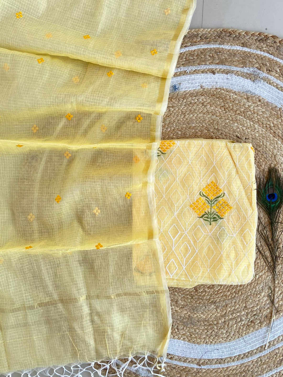 Pure Kota Doriya Embroidered Unstitched Suit With Dupatta