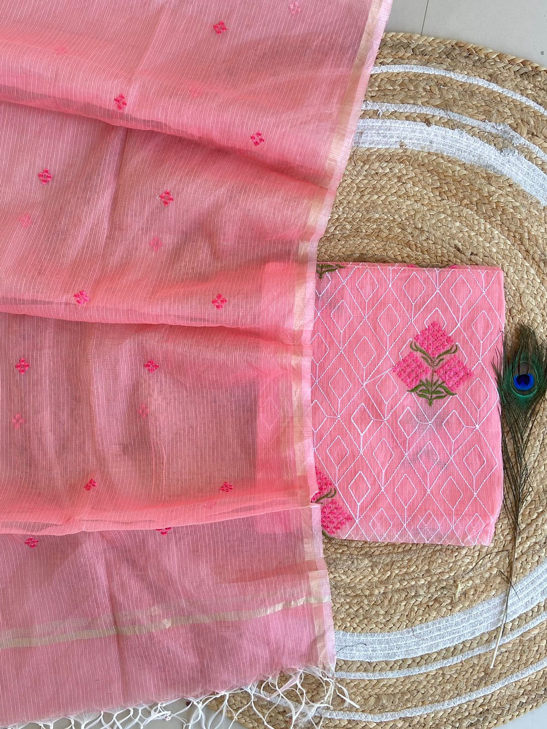 Pure Kota Doriya Embroidered Unstitched Suit With Dupatta