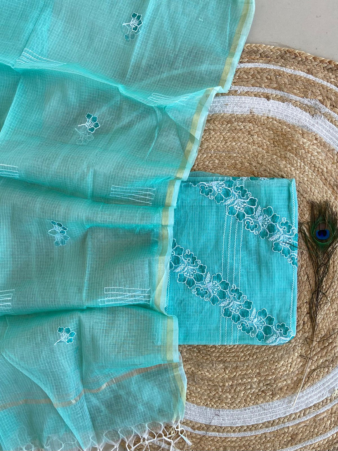 Pure Kota Doriya Embroidered Unstitched Suit With Dupatta