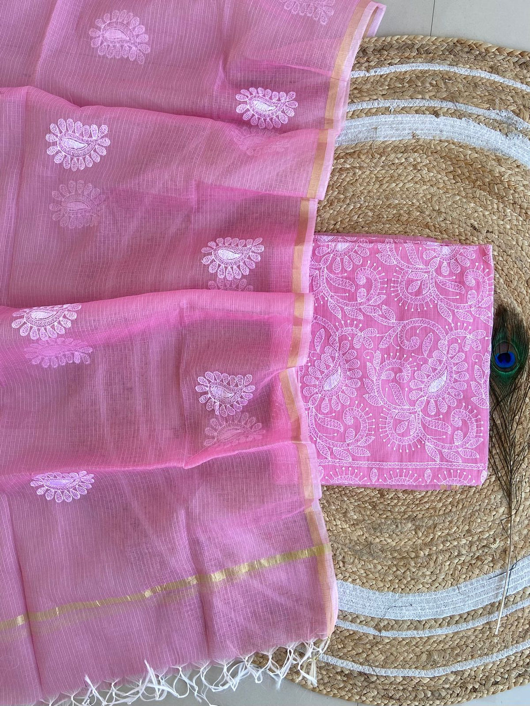 Pure Kota Doriya Embroidered Unstitched Suit With Dupatta