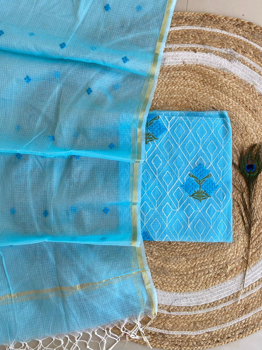 Pure Kota Doriya Embroidered Unstitched Suit With Dupatta