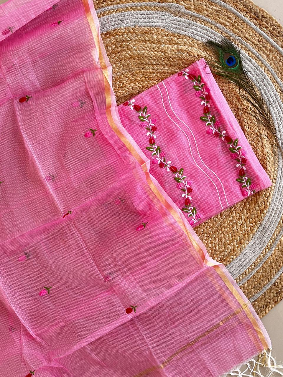 Pure Kota Doriya Embroidered Unstitched Suit With Dupatta