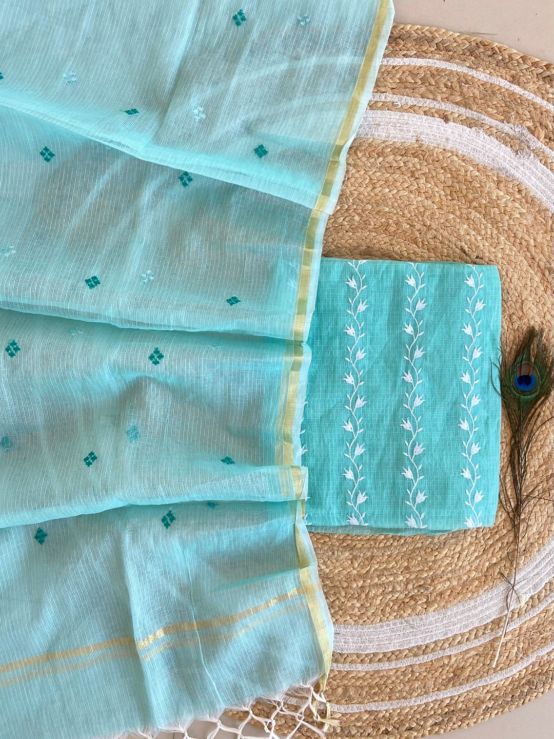 Pure Kota Doriya Embroidered Unstitched Suit With Dupatta