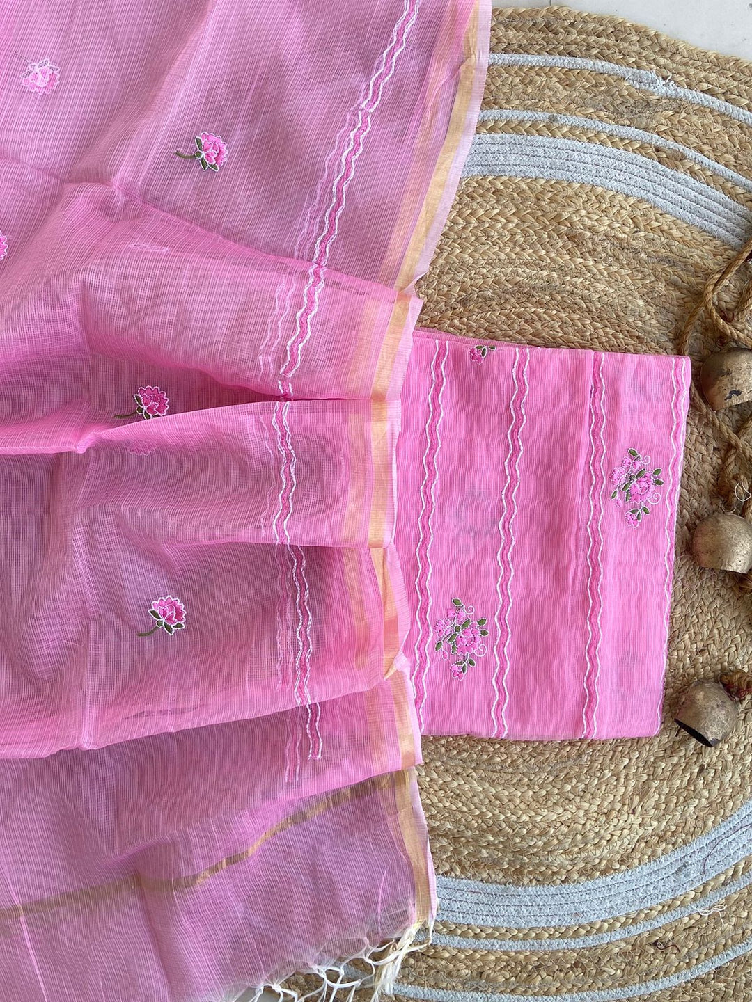 Pure Kota Doriya Embroidered Unstitched Suit With Dupatta